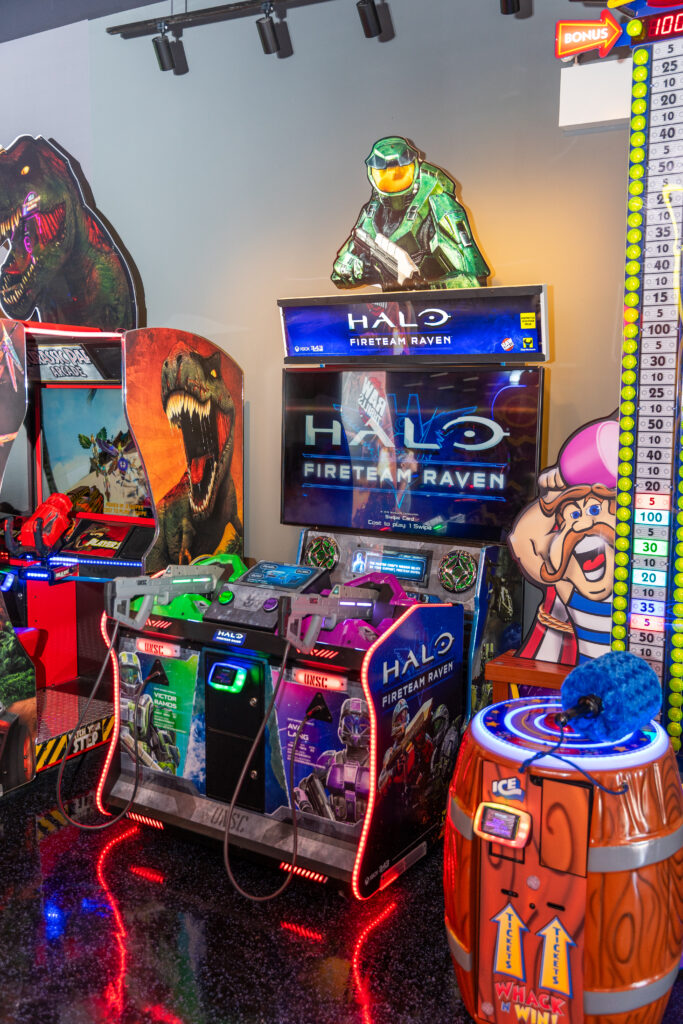 Glow-in-the-dark bowling lanes at The Play Scape Scarborough, perfect for family fun